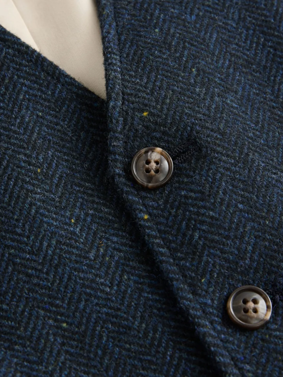 Navy Blue Herringbone Wool Blend Suit Waistcoast
