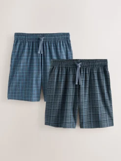 Navy Blue Jersey Check Pyjamas Shorts 2 Pack