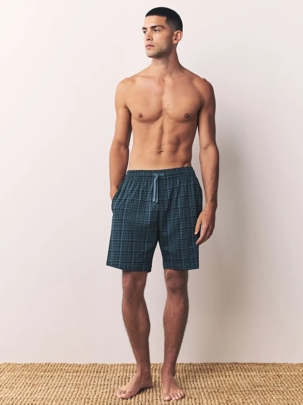 Navy Blue Jersey Check Pyjamas Shorts 2 Pack
