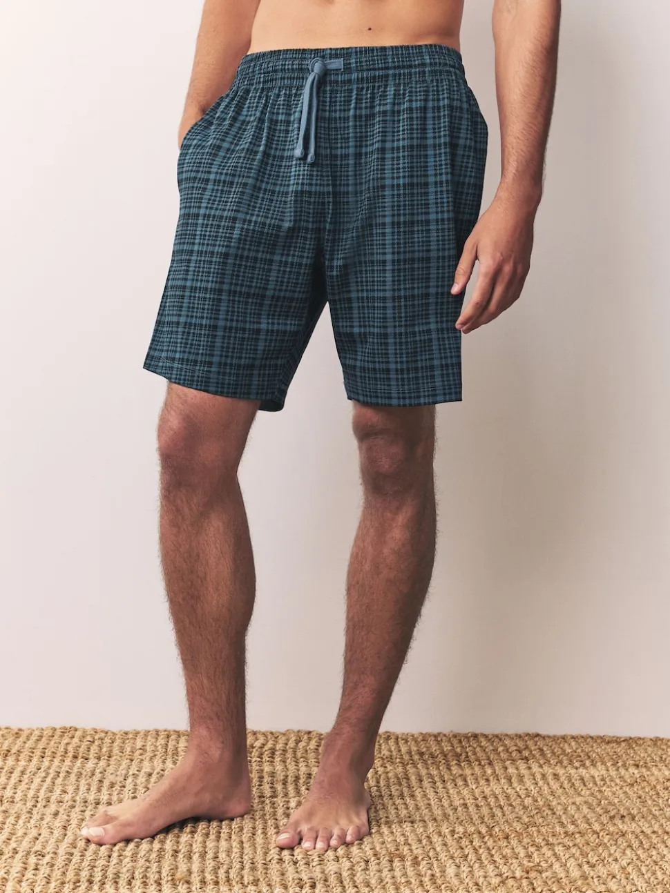 Navy Blue Jersey Check Pyjamas Shorts 2 Pack
