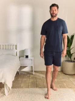 Navy Blue Jersey Short Pyjamas Set