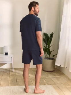 Navy Blue Jersey Short Pyjamas Set
