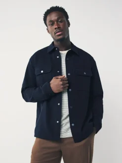 Navy Blue Jersey Twill Popper Shacket