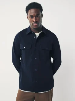 Navy Blue Jersey Twill Popper Shacket
