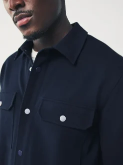 Navy Blue Jersey Twill Popper Shacket