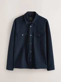 Navy Blue Jersey Twill Popper Shacket