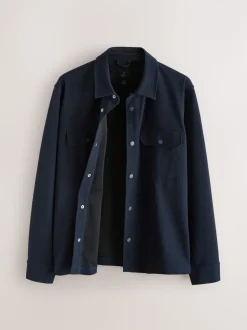 Navy Blue Jersey Twill Popper Shacket