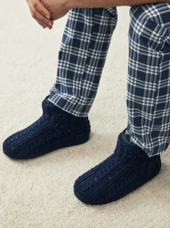 Navy Blue Knitted Boot Slippers