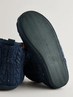 Navy Blue Knitted Boot Slippers