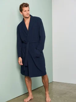 Navy Blue Lightweight Waffle Dressing Gown