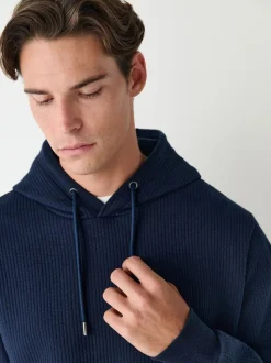 Navy Blue Linear Texture Hoodie