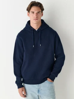 Navy Blue Linear Texture Hoodie