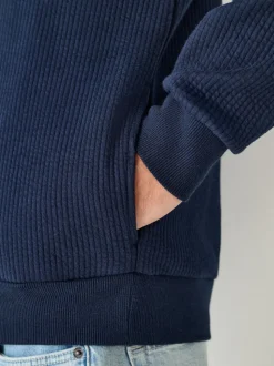 Navy Blue Linear Texture Hoodie