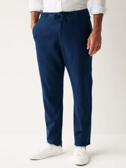 Navy Blue Linen Viscose Drawstring Trousers