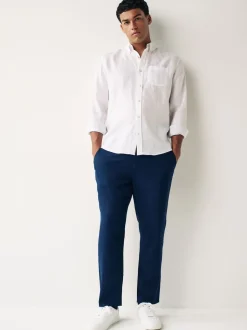 Navy Blue Linen Viscose Drawstring Trousers