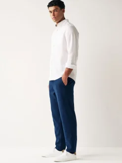 Navy Blue Linen Viscose Drawstring Trousers