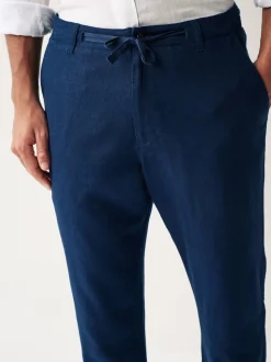 Navy Blue Linen Viscose Drawstring Trousers