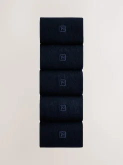 Navy Blue Logo 5 Pack Embroidered Lasting Fresh Socks