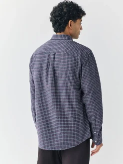 Navy Blue Long Sleeve Check Shirt