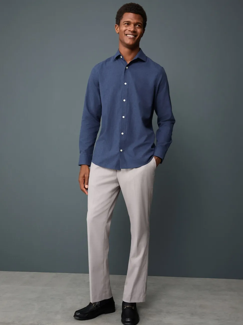 Navy Blue Long Sleeve Soft Touch Smart Shirt
