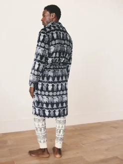 Navy Blue Matching Family Christmas Fairisle Pattern Hamish The Highland Cow Dressing Gown