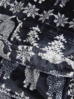 Navy Blue Matching Family Christmas Fairisle Pattern Hamish The Highland Cow Dressing Gown