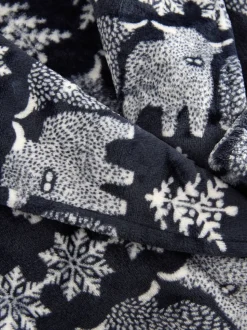Navy Blue Matching Family Christmas Fairisle Pattern Hamish The Highland Cow Dressing Gown