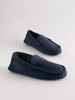Navy Blue Moccasin Slippers