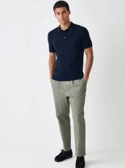 Navy Blue Muscle Fit Cotton Rich Short Sleeve Knit Polo Shirt