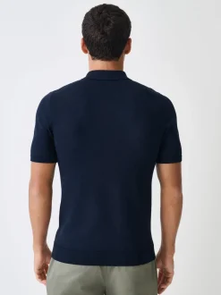 Navy Blue Muscle Fit Cotton Rich Short Sleeve Knit Polo Shirt