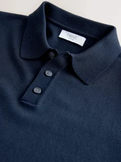 Navy Blue Muscle Fit Cotton Rich Short Sleeve Knit Polo Shirt
