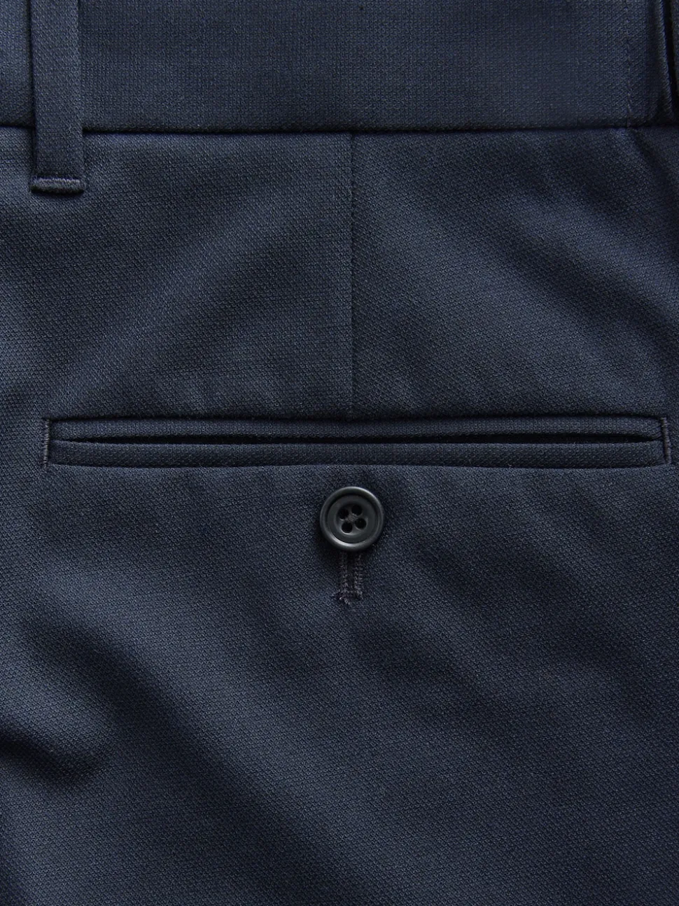 Navy Blue Muscle Fit Elasticated Waist Motionflex Stretch Smart Trousers
