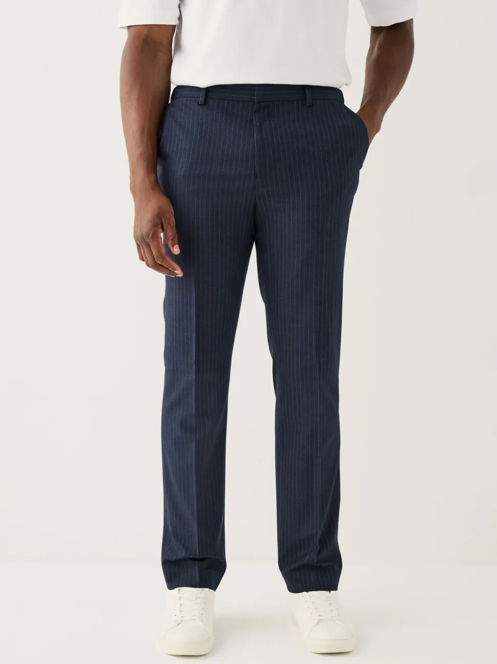 Navy Blue Muscle Fit Motionflex Stretch Stripe Suit Trousers