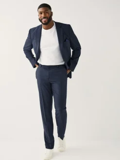 Navy Blue Muscle Fit Motionflex Stretch Stripe Suit Trousers