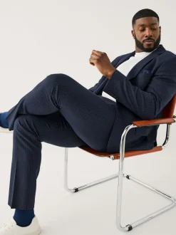 Navy Blue Muscle Fit Motionflex Stretch Stripe Suit Trousers