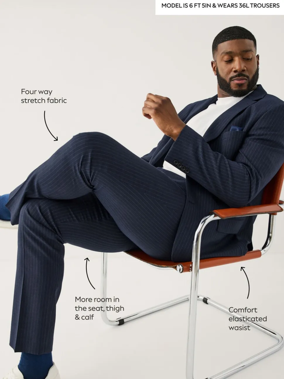 Navy Blue Muscle Fit Motionflex Stretch Stripe Suit Trousers