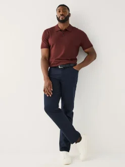 Navy Blue Muscle Fit Smart Brushed Cotton TENCEL™ Lyocell Blend Chinos With Belt