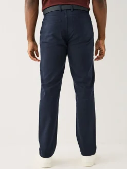 Navy Blue Muscle Fit Smart Brushed Cotton TENCEL™ Lyocell Blend Chinos With Belt