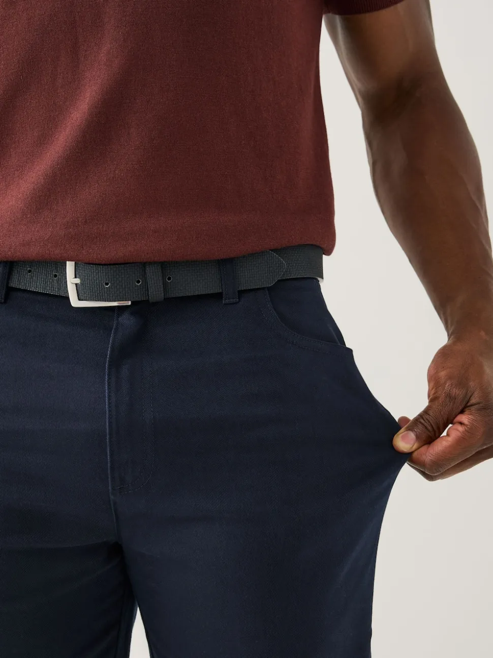 Navy Blue Muscle Fit Smart Brushed Cotton TENCEL™ Lyocell Blend Chinos With Belt