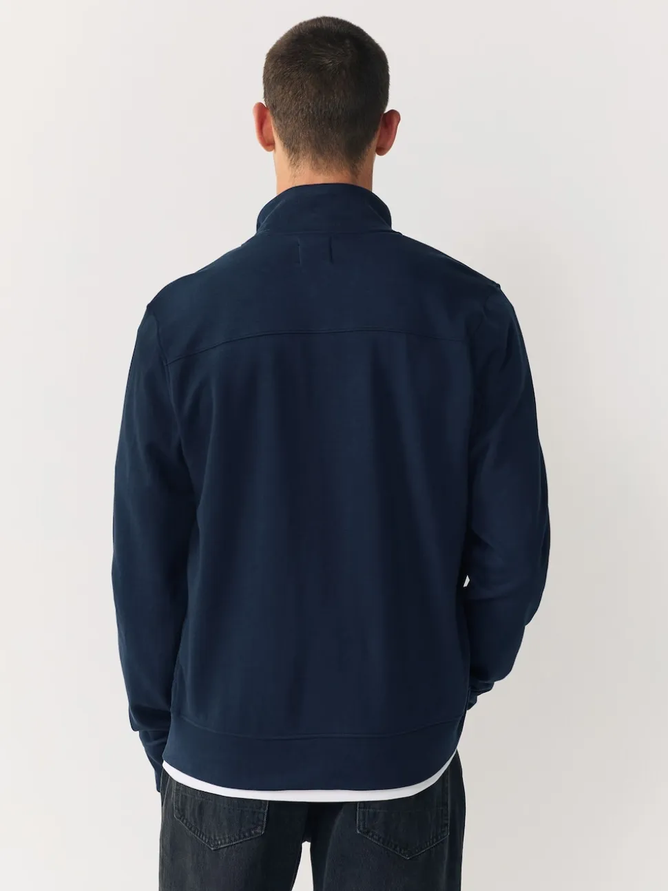 Navy Blue Non-Hooded Hybrid Full Zip Jacket