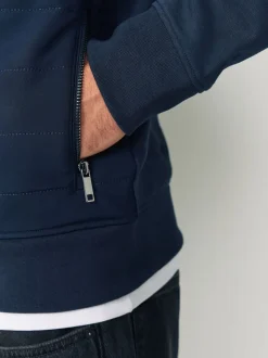 Navy Blue Non-Hooded Hybrid Full Zip Jacket