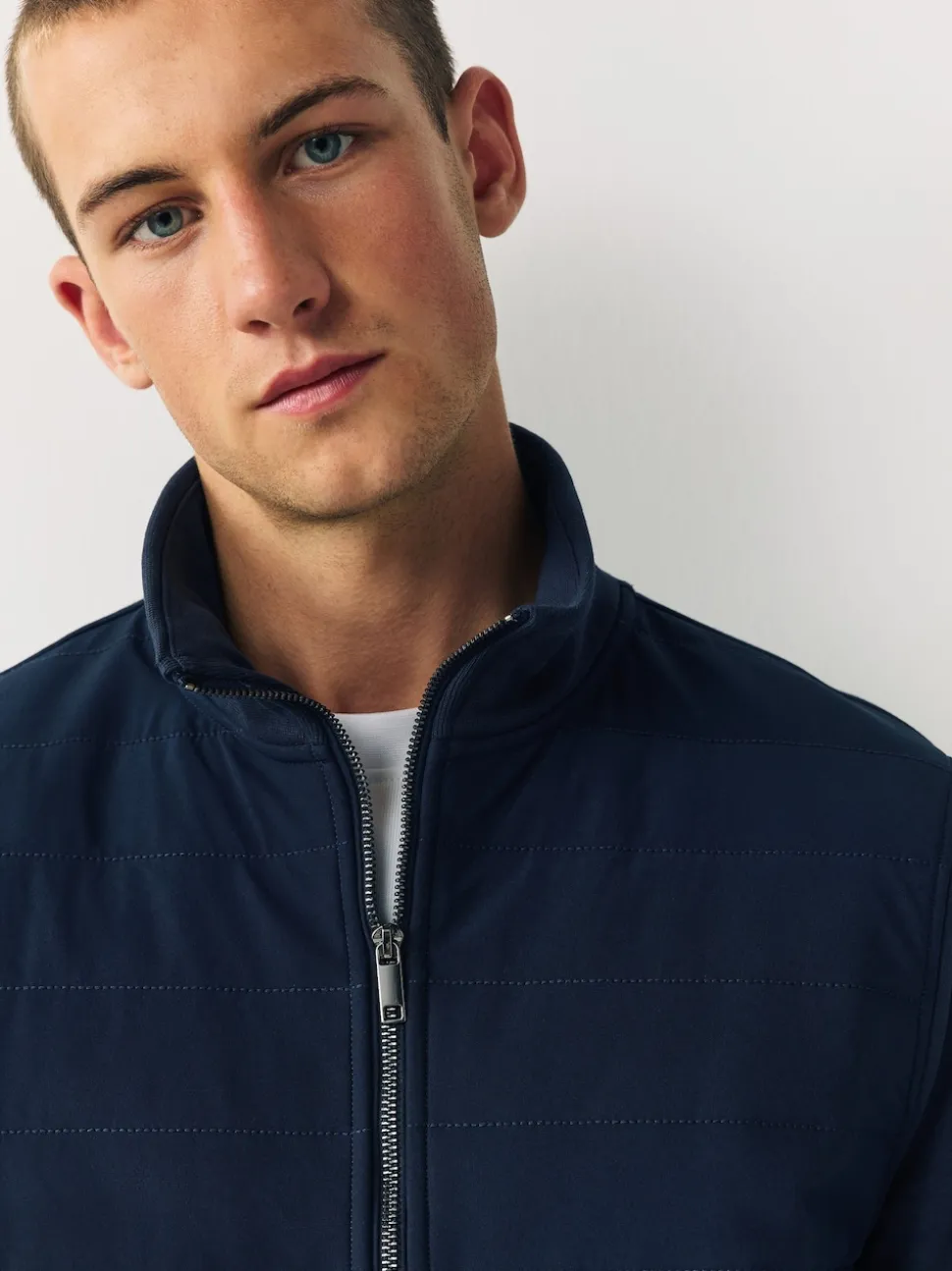 Navy Blue Non-Hooded Hybrid Full Zip Jacket