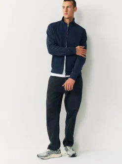 Navy Blue Non-Hooded Hybrid Full Zip Jacket
