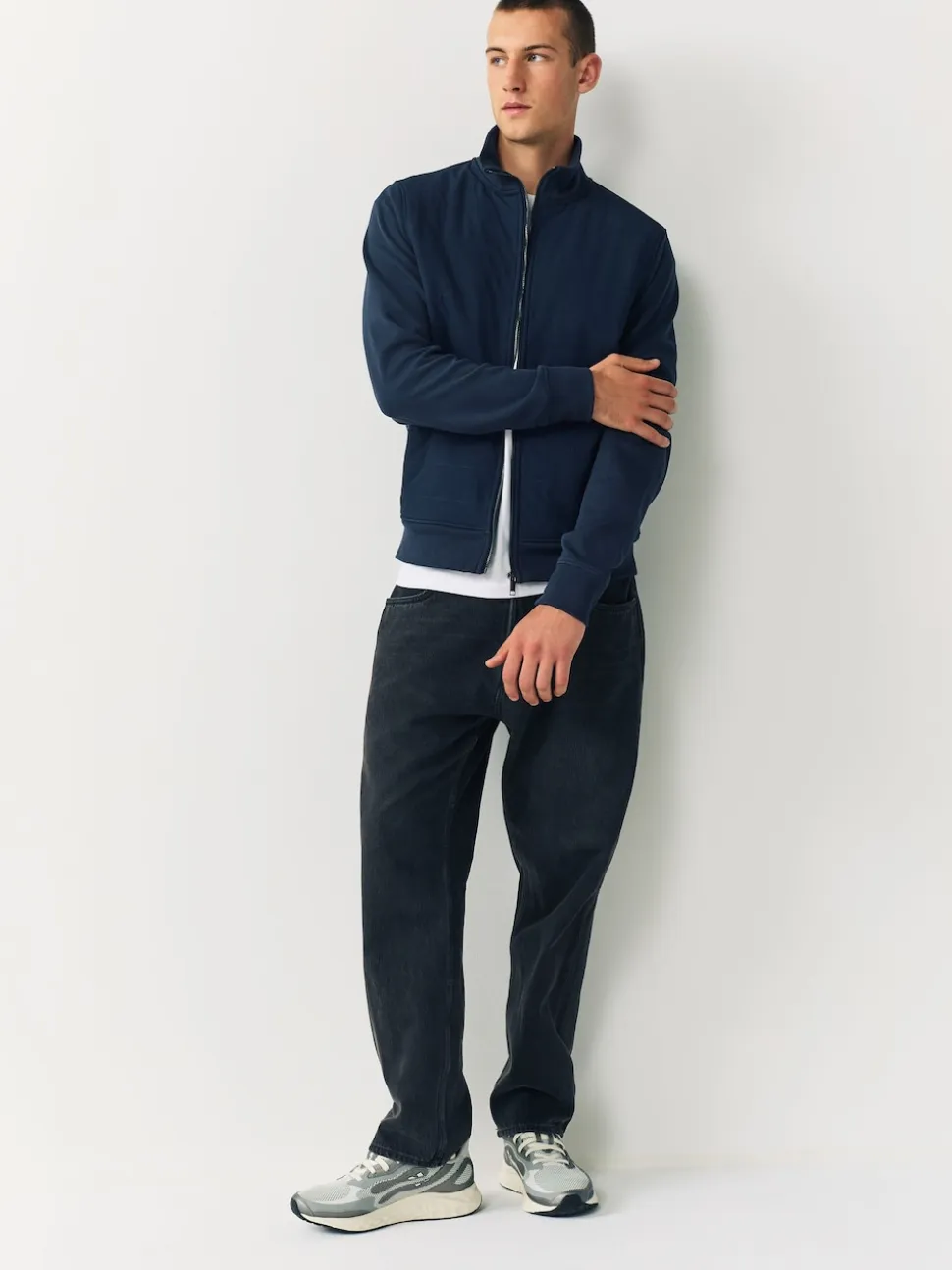 Navy Blue Non-Hooded Hybrid Full Zip Jacket