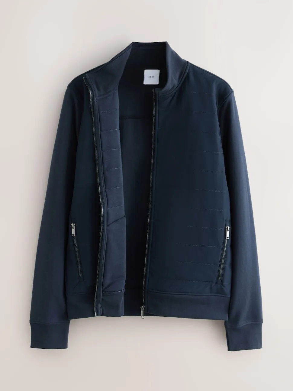 Navy Blue Non-Hooded Hybrid Full Zip Jacket