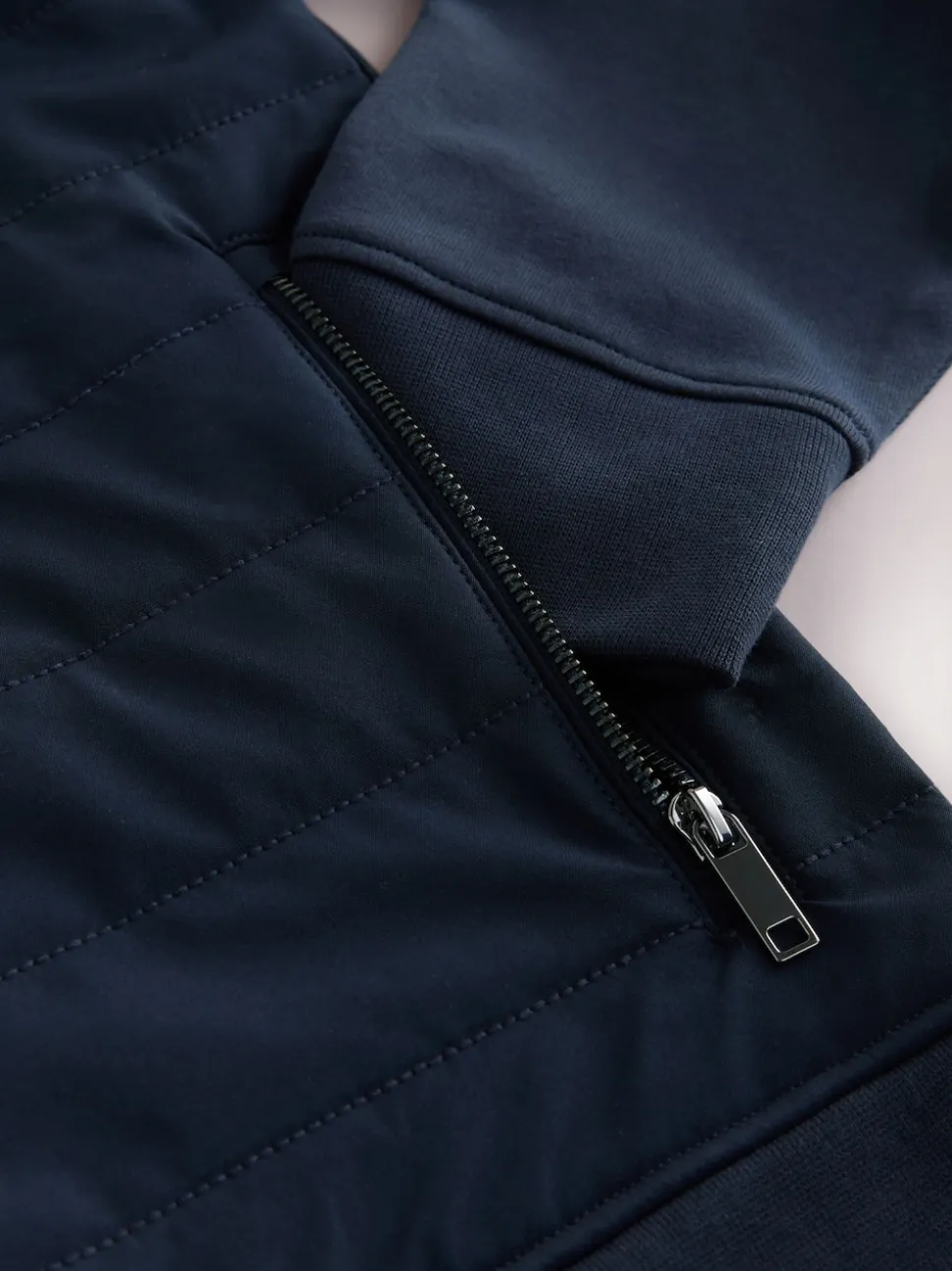 Navy Blue Non-Hooded Hybrid Full Zip Jacket