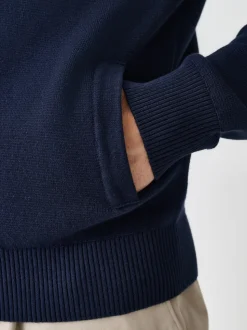 Navy Blue N.Premium Regular Fit 100% Cotton Premium Zip-Through Cardigan