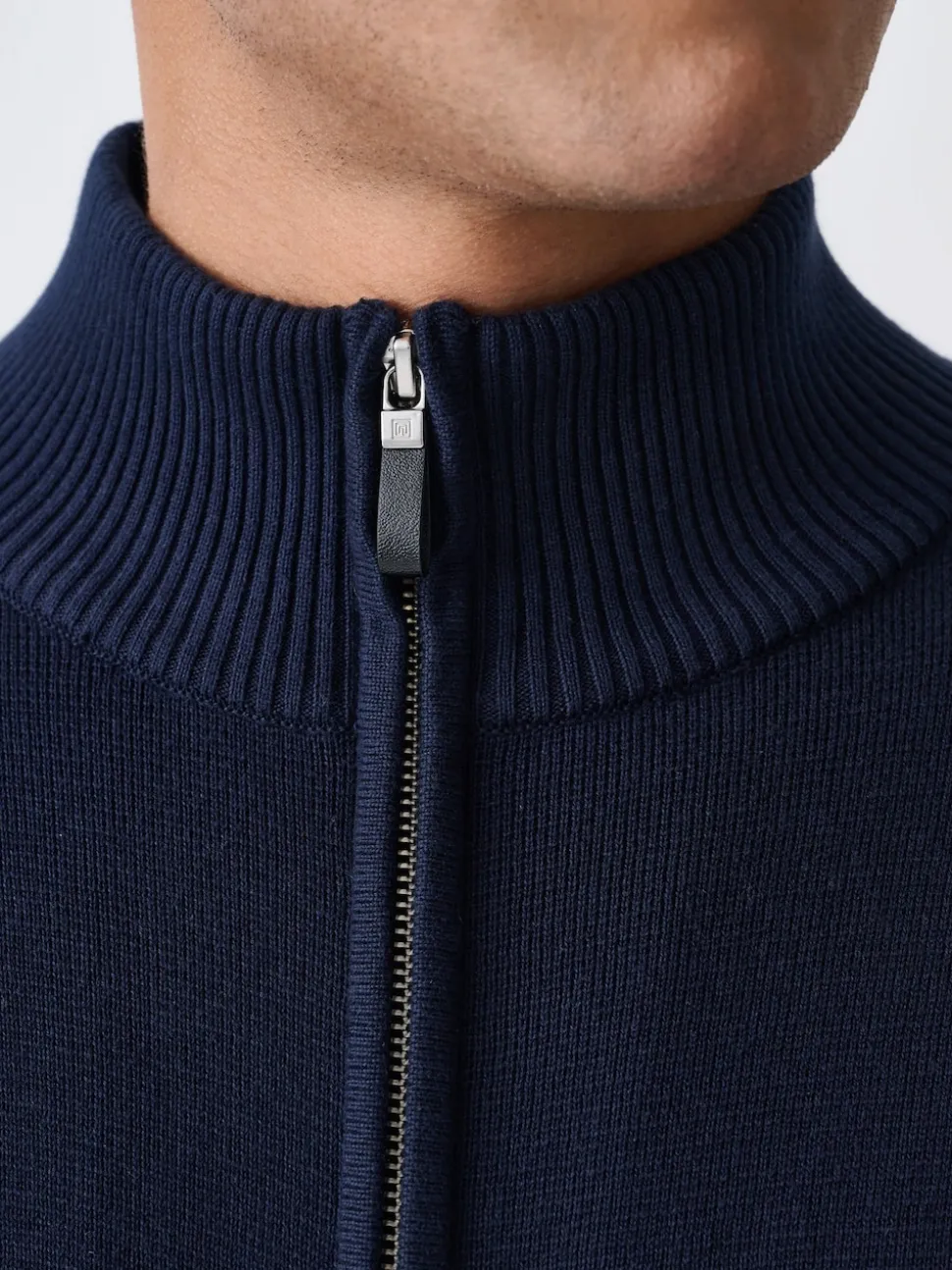 Navy Blue N.Premium Regular Fit 100% Cotton Premium Zip-Through Cardigan