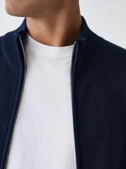 Navy Blue N.Premium Regular Fit 100% Cotton Premium Zip-Through Cardigan