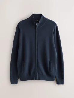 Navy Blue N.Premium Regular Fit 100% Cotton Premium Zip-Through Cardigan